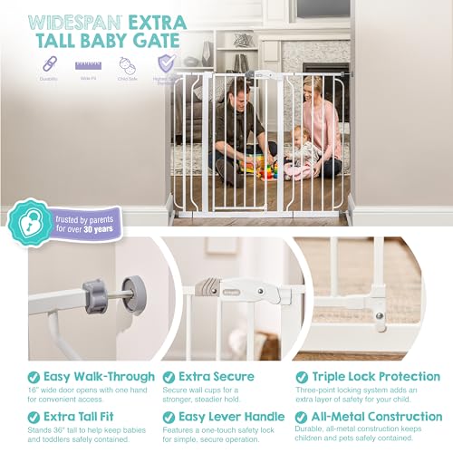 Regalo Safety 36" Extra Tall and 49" Wide Baby Gate for Doorways & Bottom of Stairs, Pressure Mounted Walk Through Baby Gate for Toddlers & Pets, Tested & Safe, American Designed, American Owned