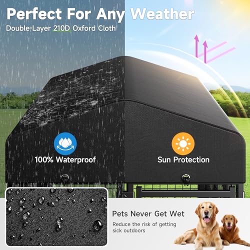 Guiferland Dog Kennel Outdoor, Weatherproof Outside Dog Kennel with Roof & Swivel Feeders and Removable Dog Door, Heavy Duty Outdoor Kennels Dog Enclosure Run for Medium Large Dogs (8'L x 4'W x 6'H)