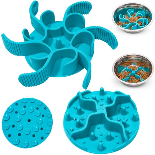 PETDOGRE Slow Feeder Insert for Dog Bowl - 2PCS Anti-Bloat Silicone Mat with Super Suction, Slow Feeder Dog Bowls for Puppy Large Breed Dogs
