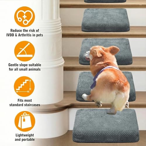 6-Pack Dog Ramp for Stairs, 40D High-Density Foam Pet Steps with Gentle 20°Slope for Staircase Stairs, Non-Slip Puppy Ramp for Small, Senior & Injured Dogs