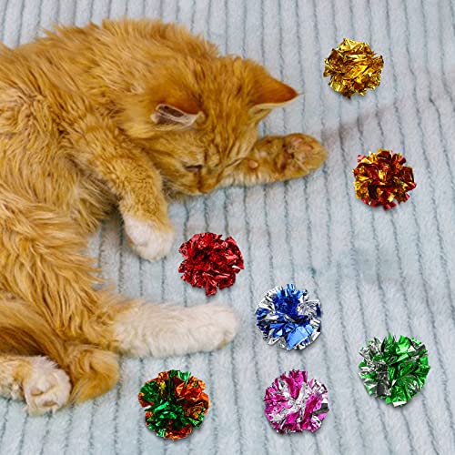 Silkfly 30 Pcs Polyester Film Crinkle Balls Cat Toys 2.36" Interactive Crinkle Ball, Colorful Balls Chew Toy for Cat Chase Ball Toys Attract Cats for Indoor Cats and Kittens to Keep Fit and Active