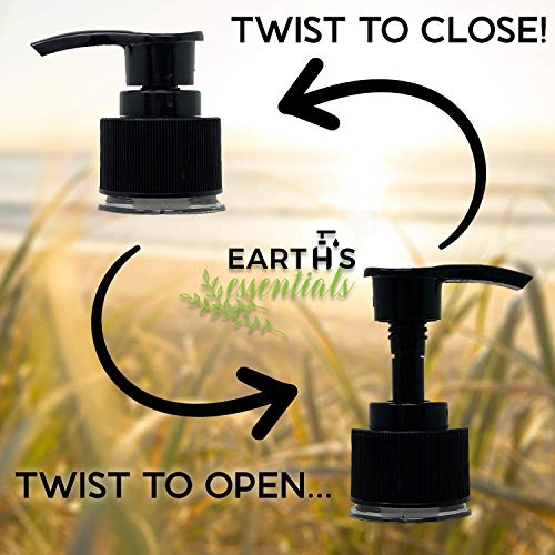 (4 Pack with Patented Screw-On Funnel) Earth's Essentials Versatile 16 Ounce PET Plastic Refillable Designer Pump Bottles. Excellent Liquid Hand Soap, Lotion, Shampoo and Massage Oil Dispensers