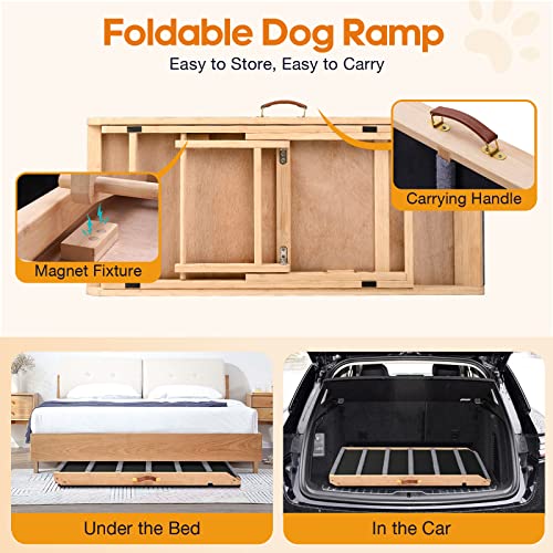 Dog Ramp for Bed - Extra Wide 17’’, Non-Slip Rubber Surface Excellent Traction, Pet Ramp for Small Large Dogs to Get on High Couch Car, Hold up to 200lb, Adjustable, Foldable