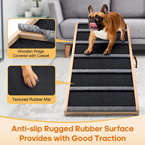 Dog Ramp for Bed - Extra Wide 17’’, Non-Slip Rubber Surface Excellent Traction, Pet Ramp for Small Large Dogs to Get on High Couch Car, Hold up to 200lb, Adjustable, Foldable