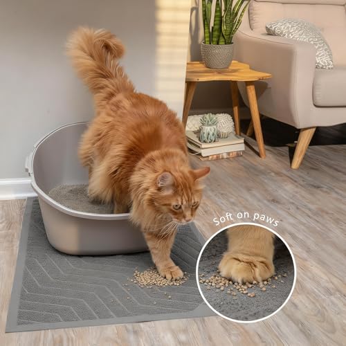 WePet Cat Litter Box Mat(No. 02-2), Kitty Premium PVC Pad, Durable Trapping Rug, Phthalate Free, Urine-Resistant, Scatter Control, XXL 47 x 36, Grey