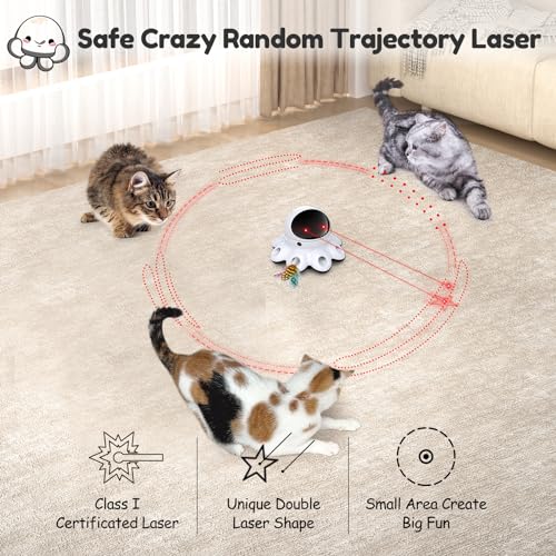 ORSDA Cat Laser Toy, 2-in-1 Interactive Automatic Motion Activated Moving 8 Holes Whack A Mole Feather, USB Rechargeable Electronic Smart Sensor Kitten Toys for Indoor Exercise