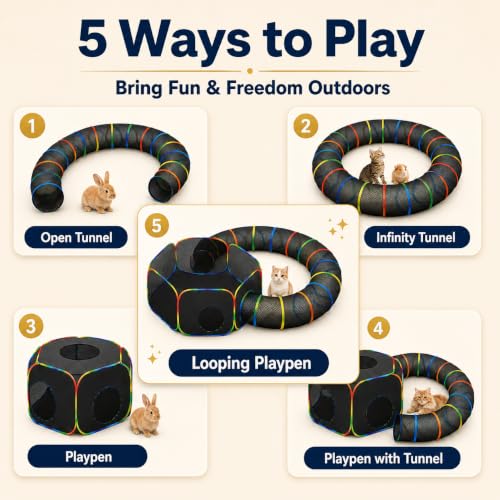 LUCKITTY Portable Cat Enclosure - 2-in-1 Outdoor Catio with Tent & Tunnel, Foldable Playpen for Indoor Cats, Includes Storage Bag for Cats & Small Animals Rainbow Color