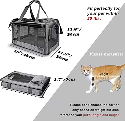 GAPZER Pet Carrier for Large Cats, Soft-Sided Cat Carrier for Medium Big Cats and Puppy up to 20lbs, Washable Dog Carrier Privacy Protection for Home Outdoor Travel