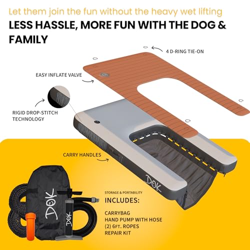 DOK Dog-DOK Inflatable Dock Platform: Safe & Easy Water Access for Dogs Up to 250 lbs; Floating Non-Slip EVA Foam with Dog Boat Ramp for Pool, Dock, & Lake | Military Grade & High Visibility