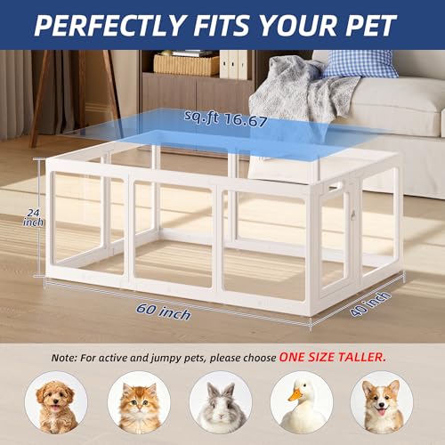 ClimbHope Clear Acrylic Dog Playpen Indoor, Puppy Cat Small Pet Play Pen, Pet Cat Playpen for Rabbits, Dog Fence Crate Kennel Whelping Cage (24", White, 10 Panels)