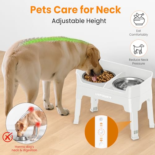 URPOWER 3-in-1 Elevated Dog Bowls - Mess Proof Double Deck 4 Height Adjustable Raised Stand with 2 Stainless Steel Food Bowls & Licking Plate for Small, Medium & Large Dogs