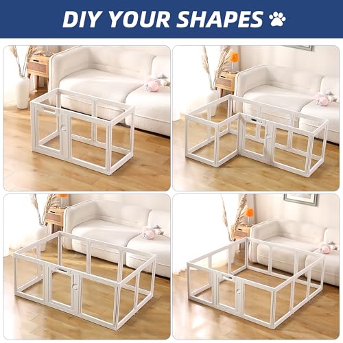 ClimbHope Clear Acrylic Dog Playpen Indoor, Puppy Cat Small Pet Play Pen, Pet Cat Playpen for Rabbits, Dog Fence Crate Kennel Whelping Cage (24", White, 10 Panels)