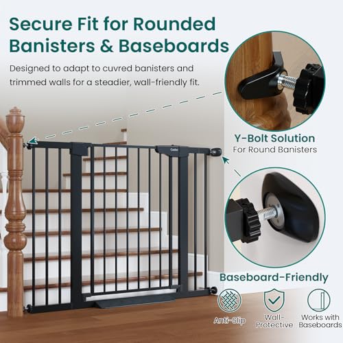 Cumbor 30-46" Baby Gate for Stairs, Mom's Choice Awards Winner-Auto Close Dog Gate for The House, Gifts for Mom, Easy Install Pressure Mounted Pet Gates for Doorways, Black