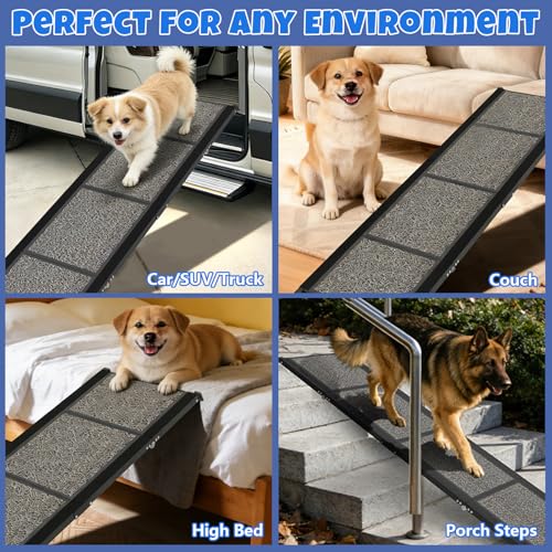 Dog Ramp for Car 71" L x 17" W, Foldable Pet Ramp for Large Dogs with Non-Slip Rug Surface, Portable Dog Car Ramp for SUV, Truck & Vehicle, Heavy-Duty Aluminum Pet Loading Ramp Supports 250 lbs