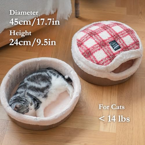 Urnat Cat Bed Cave – Enclosed Hideaway with Detachable Lid & Mat, Covered Round House for Indoor Kitten & Kitty (Yellow)