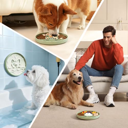 Zonopy Slow Feeder Dog Bowl for Small Medium Dogs & Cats, 7.5 Inch Non Slip Slow Bowl with 37 Suction Cups, Anti-Choking Food Grade Silicone Slow Eating Bowl