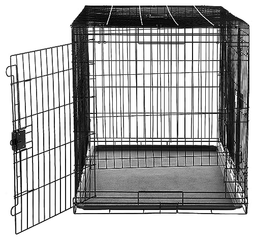 Amazon Basics Portable Metal Wire Dog Crate for Large Dogs, Double Door with Removable Tray, Divider Panel, Easy to Assemble, 48" x 30" x 32.5", Black