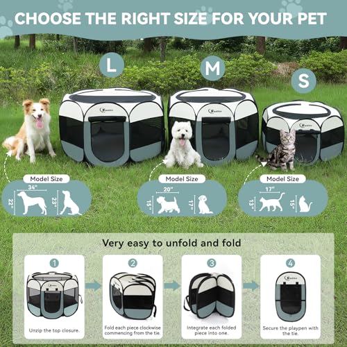 Siedihit Dog Cat Playpen, Puppy Pet Playpen Indoor for Small Dog Crate Tent Cage Outdoor, Portable Pop Up Dogs Enclosure Kennel with Carrying Case for Dogs/Cats/Rabbits(Grey, Small