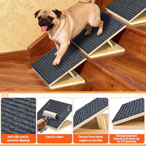 TNELTUEB 4 Pack Upgraded Dog Ramps for Stairs, Adjustable Stair ramp for Dogs,Portable Dog Stairs with Mat for Small Dogs and Cats, Non-Slip Pet Steps for Elderly or Injured Pets