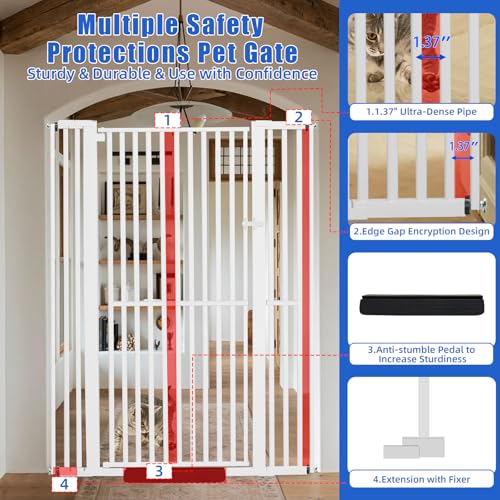 SHYUJAJIE 71 Inch Extra Tall Pet Gate for Cats, 29.5-43" Adjustable Wide Dog Gates, Pressure Mounted Walk Through Tall Cat Gate for Doorways,Hallway,Stairs,House（White）