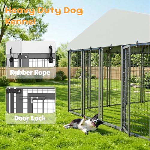 20x10ft Large Outdoor Dog Kennel, Heavy Duty Galvanized Steel Enclosure with Waterproof Roof & Secure Lock for Giant Breed Dogs