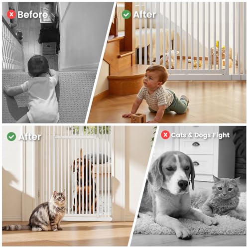 Gardner Pet 51"-87" Extra Tall Cat Gate for Doorway, Wide Adjustable 27.56"-37" Baby Gate Included 4 Extension Kits, Pressure Mounted Safety Full Door Gate for Stairs, Studio, Kitchen (White)