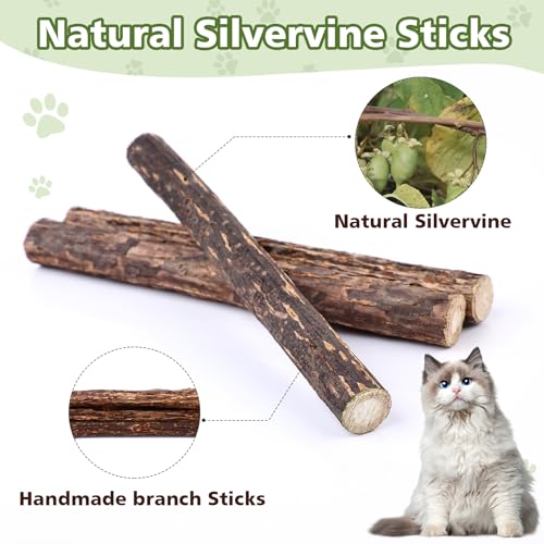 WOUSEDO 6 Pack Silvervine Sticks Cat Toy, Natural Chew Stick for Dental Care Teeth Cleaning,Matatabi Cat nip Treat Toys for Indoor Cats& Kittens