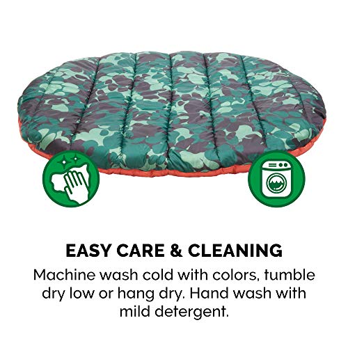 Furhaven Outdoor Travel Dog Bed for Large/Medium Dogs w/ Carry Bag, Washable & Foldable, Great for Crates & Kennels - Trail Pup Travel Pillow Mat w/ Stuff Sack Bag - Paprika/Camo-Paw, Large