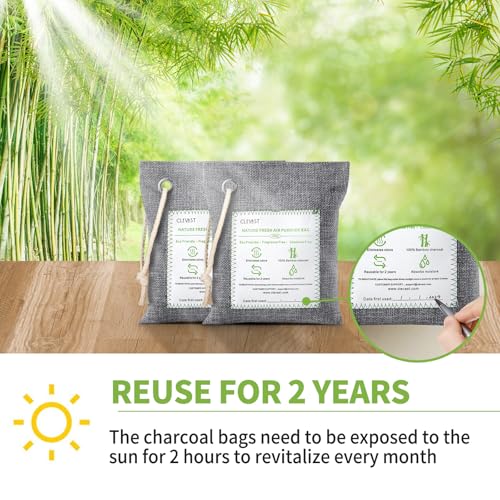 CLEVAST Bamboo Charcoal Air Purifying Bags - (Large, 4×200g), Removes Odors and Moisture, Nature Fresh Air Purifier Bags, Odor Eliminator for Home, Car, Pets, Bathroom, Basement