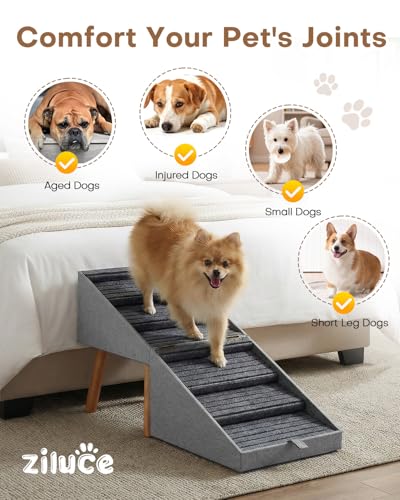Dog Ramp for Bed & Couch, Dog Stairs 21.06 inches High for Large/Medium/Small Doggie, Foldable 2 in 1 Wooden Pet Steps for Puppy Older and Injured Dogs, Split Ottoman Design, No-Slip Surface