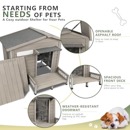 Gowoodhut Weatherproof Dog House Outdoor Wooden Chew-Proof Iron Frame, Removable Floor and Adjustable Window for Small Medium Some Large Dogs(Gray, 40" L x 40" W x 35" H)