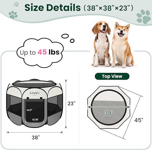 Love's cabin Pet Puppy Dog Playpen, Large Dog Tent Crates Cage Indoor/Outdoor, Portable Playpen for Cat, Foldable Pop Up Dog Kennel Playpen with Carring Case, Removable Zipper Top, Grey