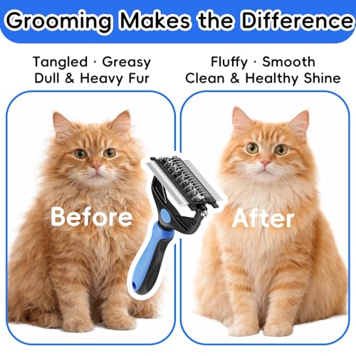AXEFUN 3-in-1 Professional Pet Grooming Brush for Dogs & Cats – Dematting Comb, Undercoat Rake & Deshedding Tool for Long & Short Hair, Heavy Shedding & Matted Fur (Blue)