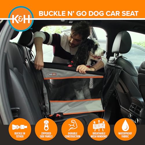 K&H Pet Products Buckle N Go Dog Car Seat for Large Dogs, Waterproof Fabric, Breathable Mesh Sides, Adjustable Seat Belt Leash, Carseat for Medium to Large Pets, Car Seat Cover - 21 X 19 X 19in