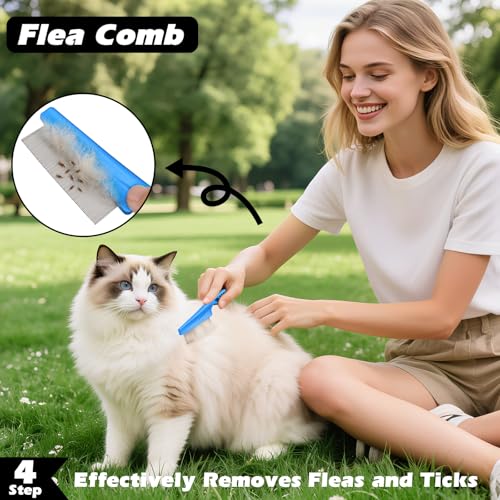 Augwind 7 in 1 Pet Grooming Kit - Dog&Cat Comb, Deshedding Brush, Nail Clipper with File, Bath Brush - Premium Pet Supplies (Blue)