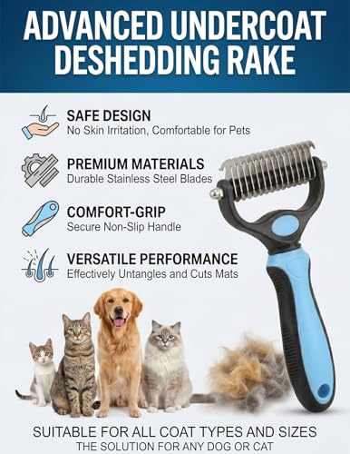 Pet Pro Tool Grooming, Dual Tooth Groom Pro for Dogs, Cat Deshedding Brush, Dog Rake Brush for Shedding, Cats Comb Undercoat Long Hair Knotter Remover, Double Teeth Coat Dual-Sided Professional Tools