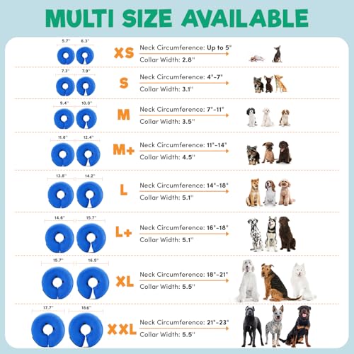 BENCMATE Inflatable Dog Cone Collar Alternative, Soft Dog Cone for Small Medium Large Dogs and Cats, Neck Recovery ECollar Donut Collar After Surgery (Large, Blue)