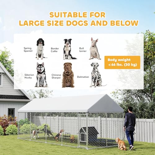 PawHut Outdoor Dog Kennel, 20' x 7.5' x 8', Heavy Duty Large Dog Kennel Outside w/Waterproof Roof, Galvanized Chain Link Pet Enclosure w/Secure Lock, for Large Breed, Chicken, Duck