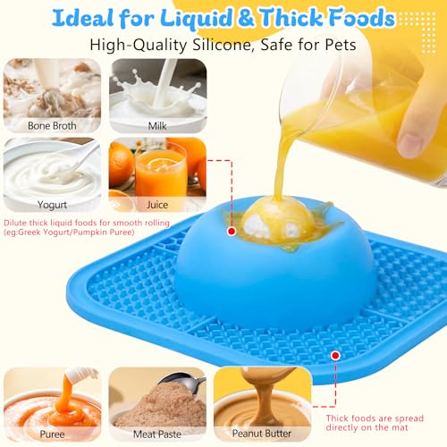 PetsHome Slow Feeder Dog Bowls & Lick Mat for Liquid and Thick Treat, Anti-Slip Dog Lick Bowl with Interactive Rolling Ball, 5/6 Cup Pup Licking Toy for Large Medium Small Dogs and Cats Blue