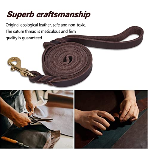 LWBMG Leather Dog Leash 6ft x 3/4 inch, Heavy Duty Genuine Leather Braided Dog Training Leash, Soft and Strong Pet Lead for Large, Medium, Small Dogs