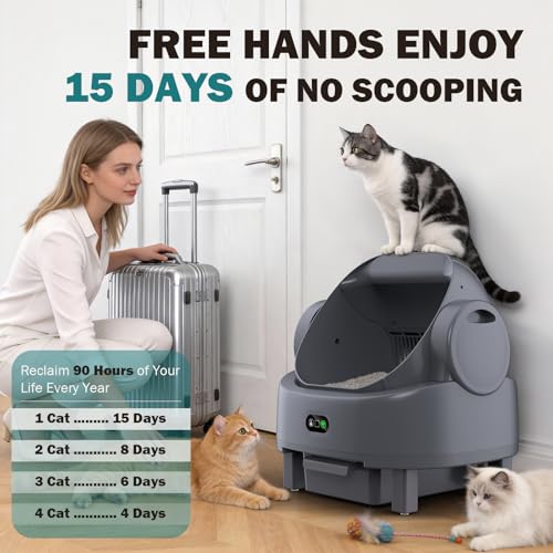 Automatic Litter Box, Open Top Large Self Cleaning Cat Litter Box for Multiple Cats, with APP Control/Multiple Safety Sensors/Trash Bag/Litter Mat, Cat Box Automatic Cleaning