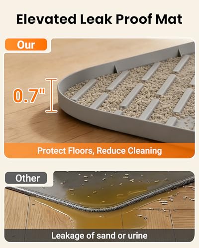 Vacqueen Cat Litter Box Mat, 47" x 37" Extra Large Cat Litter Mat, Silicone Waterproof Litter Trapping Mat for Scatter Control Soft on Kitty Paws Non-Slip Easy to Clean (Grey)