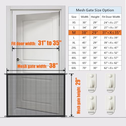 Cupount Dog Screen Mesh Gate for Stairs Pet Gates for The House: for Doorways Stairways Indoor 29 inches Tall, 38 inch Wide, Fits 32-35 inch Openings