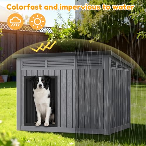 Fancyango Large Dog House for Indoor & Outdoor - Weatherproof & Removable Roof, Fits Small to Large Dogs (42.8" L x 33" W x 31.5" H) - Grey