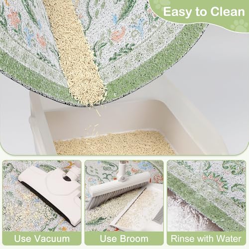 Bienbee Cat Litter Mat, 24" x 15" Litter Box Mat Rug with Non-Slip Bottom,Urine and Water Proof, Easy to Clean Cat Supplies Essentials for Indoor Kitty Kitten Floor, Bean-Green M