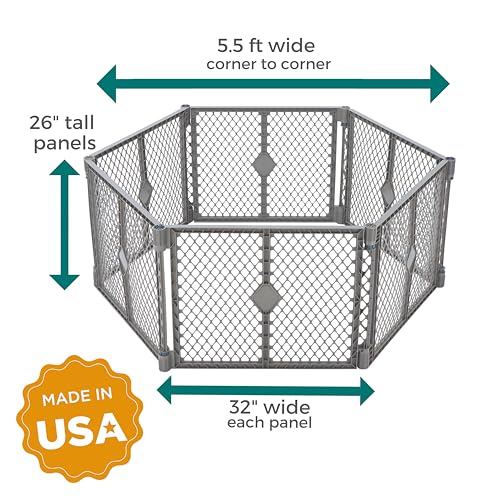 MyPet Petyard: 5.5 Ft. Wide Customizable Folding Dog Playpen Indoor/Outdoor. Made in USA. 6-Panel Puppy Playpen. Freestanding Play Pen Dog Gate 26" Tall, Fieldstone