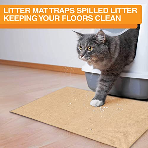 Neater Pets Jute Cat Litter Trapping Mat - Catches Spilled Litter Mess from Kitty Litter Box to Protect Floors, Soft on Cats Paws, Anti-Skid Backing, Easy to Clean, Beige, 24" x 36"