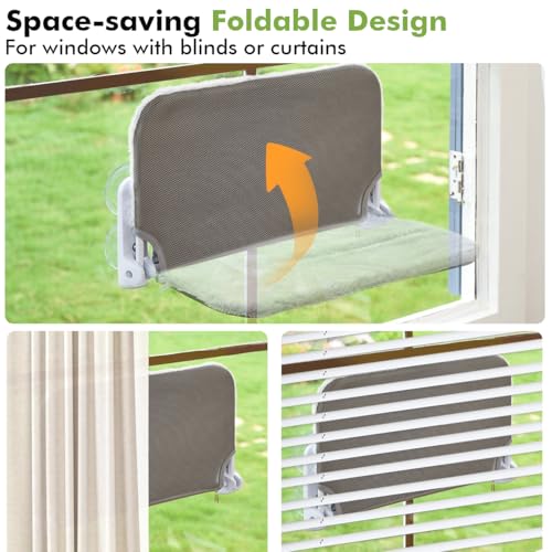 Zoratoo 2PC Cat Window Perch Cordless Foldable Cat Hammock Bed for Window with Metal Frame and Reversible Cover, Large Suction Cups Window Resting Seat for Indoor Cats (Cat Bed, M-2PC)