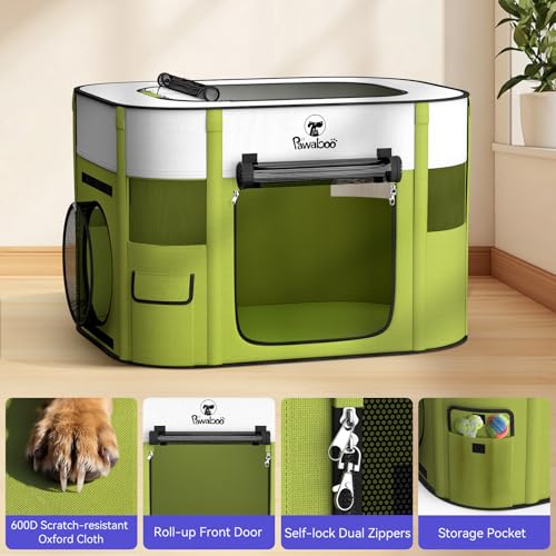 Pawaboo 2-in-1 Pet Playpen for Dog Cat, Portable Puppy Playpen with 600D Oxford, Divisible Pet Tent for Indoor and Outdoor Travel Use of Kitten and Puppy, Foldable Dog Enclosure