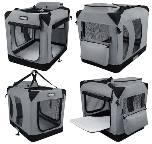 EliteField 3-Door Folding Soft Dog Crate with Carrying Bag and Fleece Bed (2 Year Warranty), Indoor & Outdoor Pet Home (36" L x 24" W x 28" H, Light Gray)